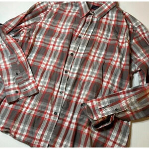 UNTUCKIT Mens Long Sleeve Button Down Shirt Plaid Cotton Red Gray Size XXL